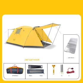 Four Person Outdoor Camping Space Folding And Thickening Tent Rain And Sun Proof Outdoor (Option: Yellow-Add moistureproof pad)