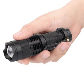Strong Light Flashlight LED Zoom Mini Flashlight Outdoor Lighting (Color: Black)