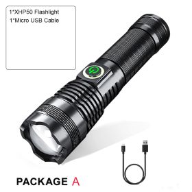 P50 Strong Light Zoom Flashlight Battery Display Usb Rechargeable Outdoor Lighting Strong Light Flashlight (Option: A)