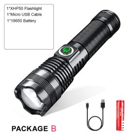 P50 Strong Light Zoom Flashlight Battery Display Usb Rechargeable Outdoor Lighting Strong Light Flashlight (Option: B)